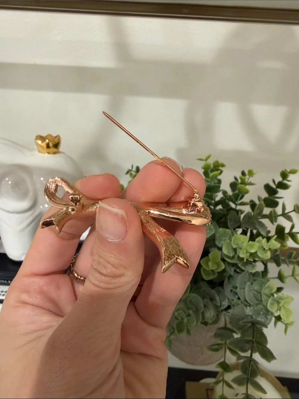 Pink Rhinestone Bow Brooch